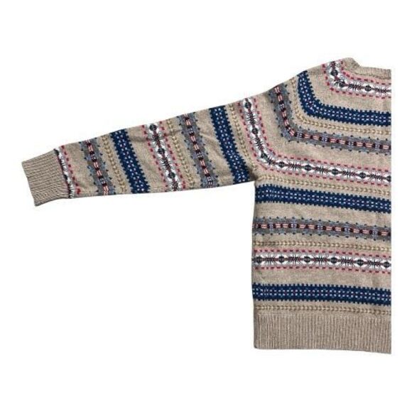 J. CREW Brown Fair Isle Nordic Crewneck Pullover Sweater 100% Lambswool Size XL - Picture 7 of 13